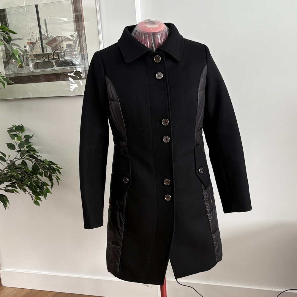Soia & Kyo Black Pea Coat with Quilted Accents